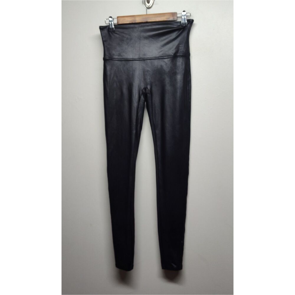 Spanx Faux Leather Leggings Women Size L Black Stretch Ankle Clubwear Party